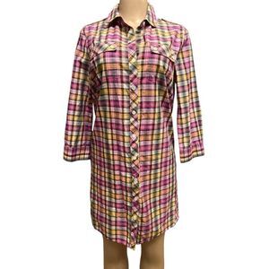 Theory Dinorah Plaid Cotton tunic Shirt Dress